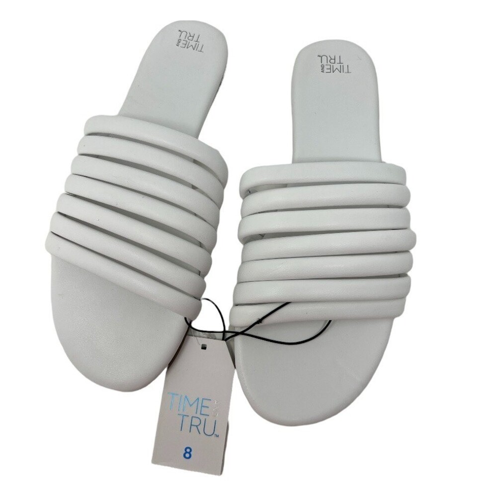 White Slides Sandals women's 11 Slip On shoes Multi-Band Memory Foam - Picture 2 of 9